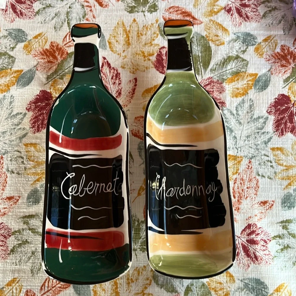 Clay Art CABERNET CHARDONNAY set of 2 ceramic dishes display bar wine